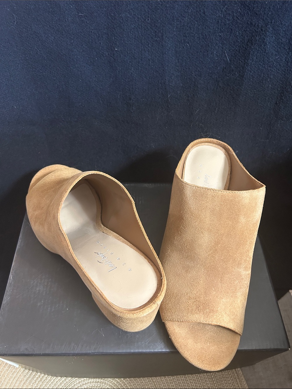 Lord & Taylor Tan Suede Open-Toe Slide Mules